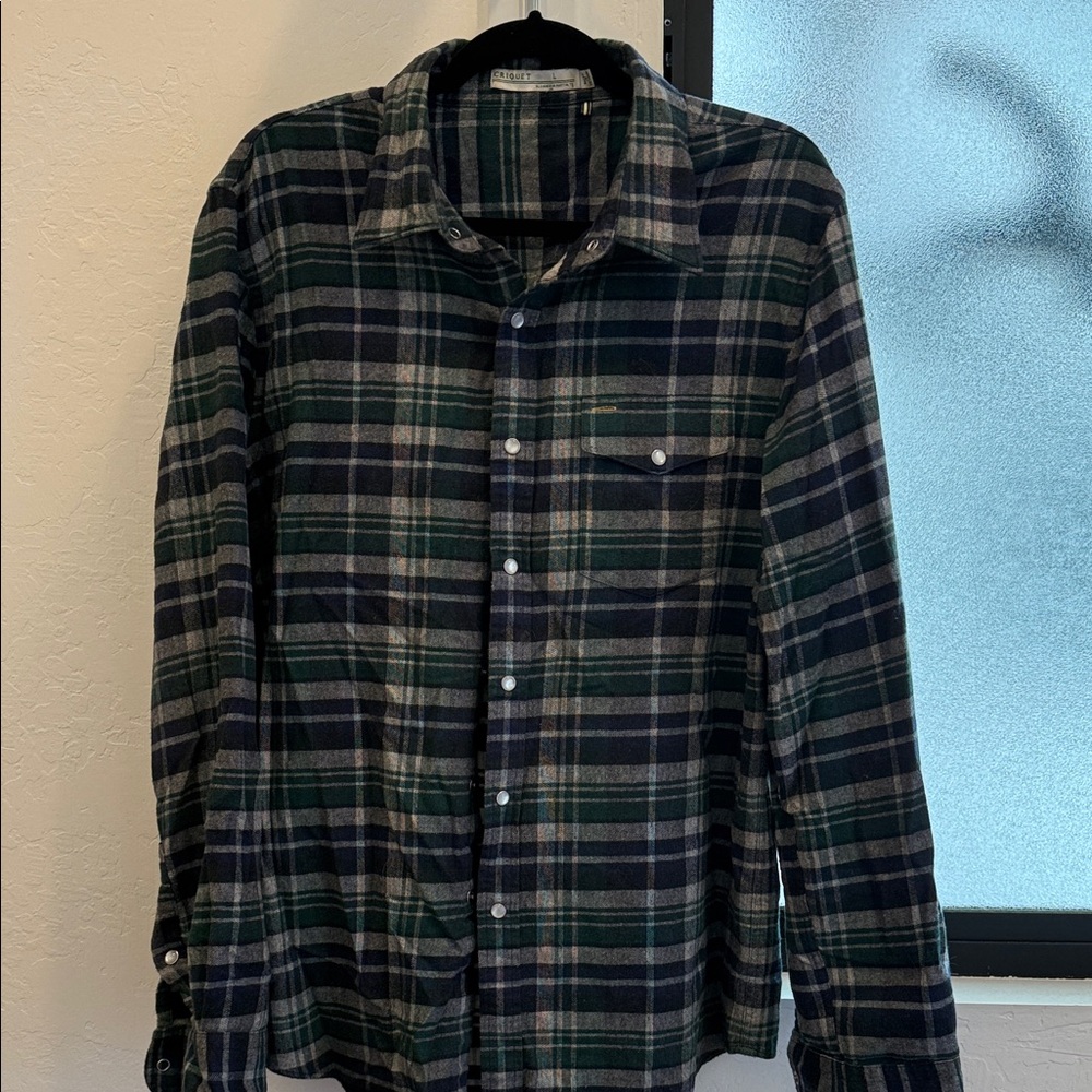Criquet Men's Casual Plaid Shirt - Dark Blue and Green